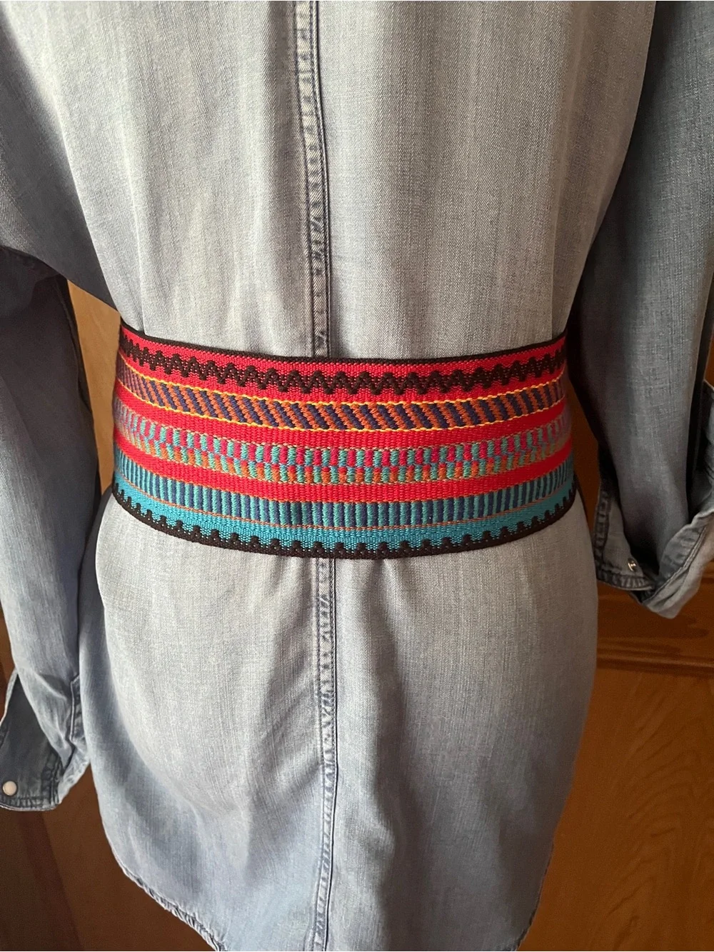 Sz S/M Mexican Artisan Serape Striped Belt 3-7/8” wide